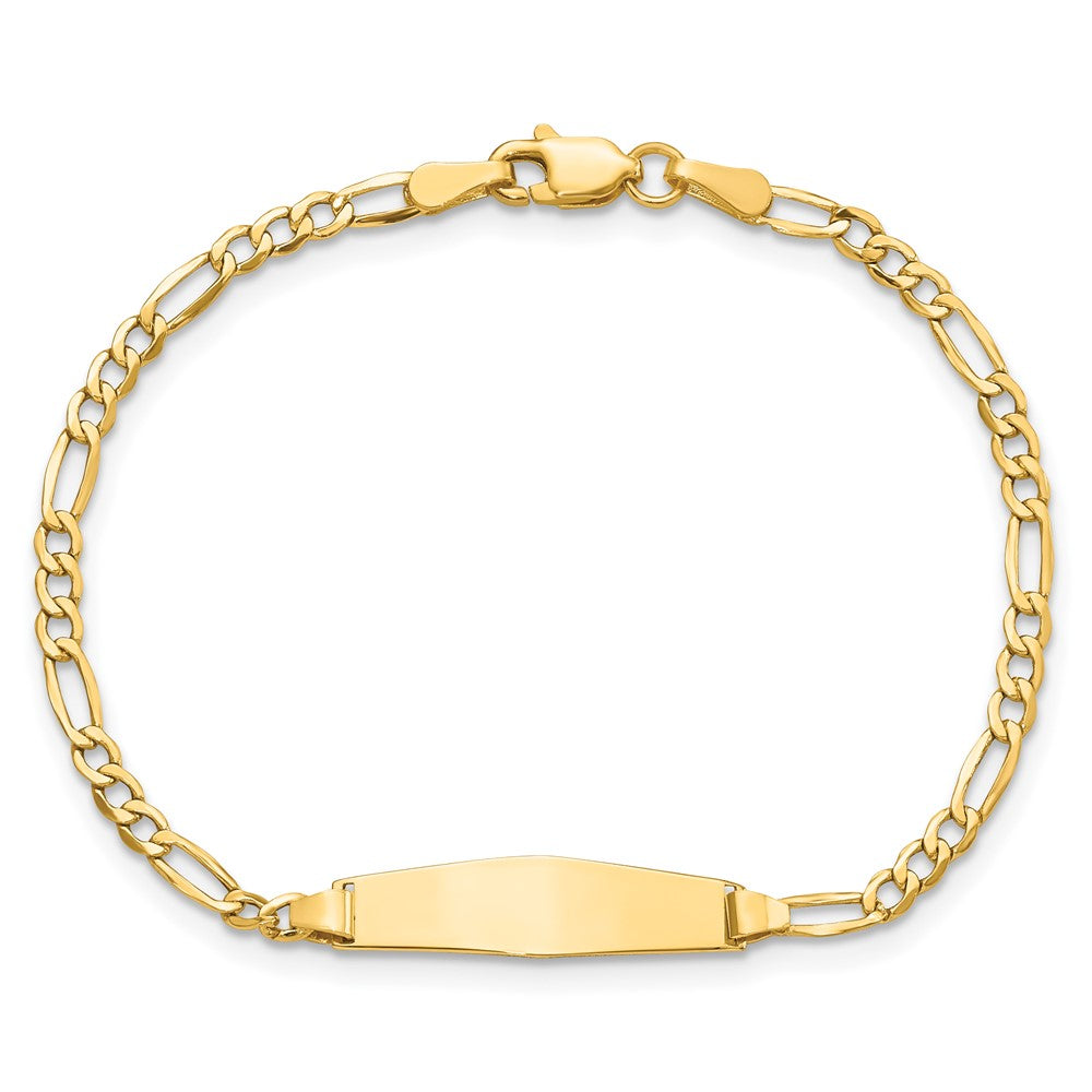 14k Polished Semi-Solid Chain/Solid Plate Figaro Link Soft Diamond Shape 19.5x5.5mm Plate 5.5 inch Baby/Child ID Bracelet
