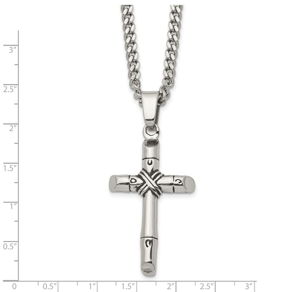 Stainless Steel Antiqued and Polished Reversible Cross 24in Necklace