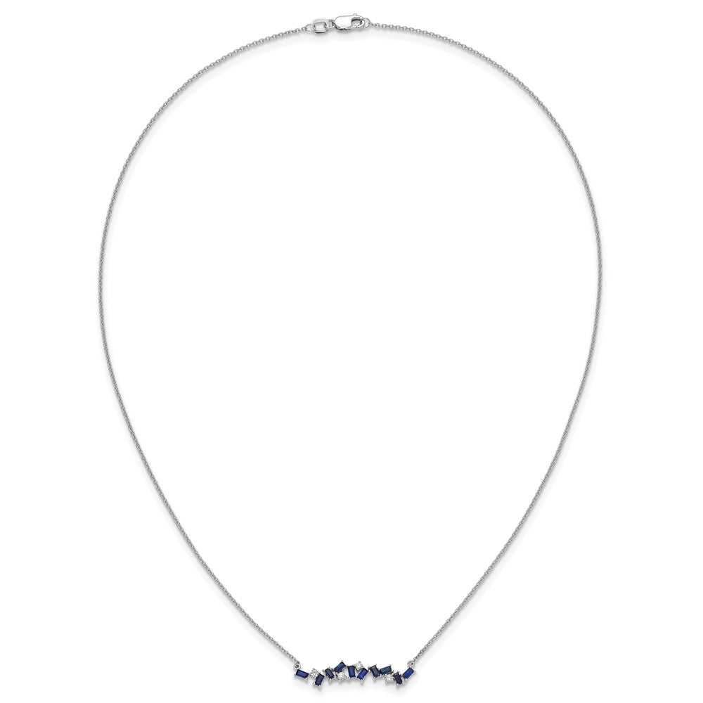 14k White Gold Sapphire and Diamond 18 in. Bar Necklace