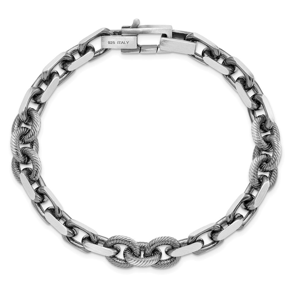 Sterling Silver Mens Antiqued Brushed Cable/Twisted Rolo Bracelet 8.5 inches