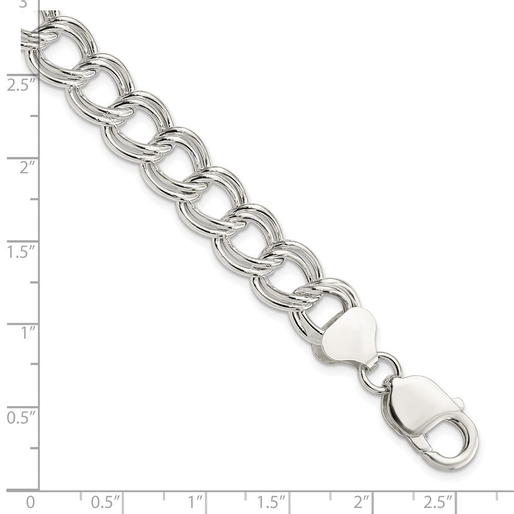 Sterling Silver 10.5mm Semi-Solid Double Link Charm Bracelet 8.5 inches