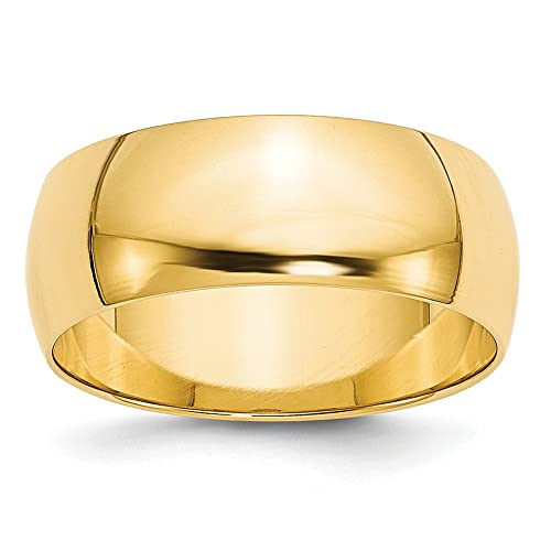 10k Yellow Gold 8mm Lightweight Half Round Wedding Band Size 11.5