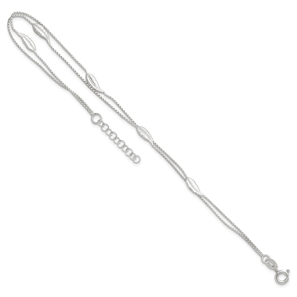 Sterling Silver Polished 2-Strand Feather 9in Plus 1in Ext Anklet 9 inches