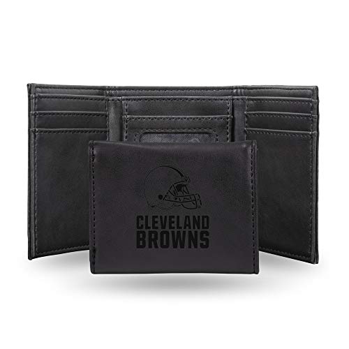 Football Rico Industries Cleveland Browns Black Laser Engraved Trifold Laser Engraved Tri-Fold Wallet - Men's Accessory
