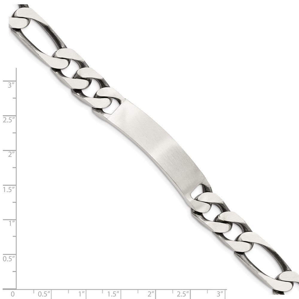 Sterling Silver 8.5inch Engraveable Antiqued Figaro Link ID Bracelet 8.5 inches