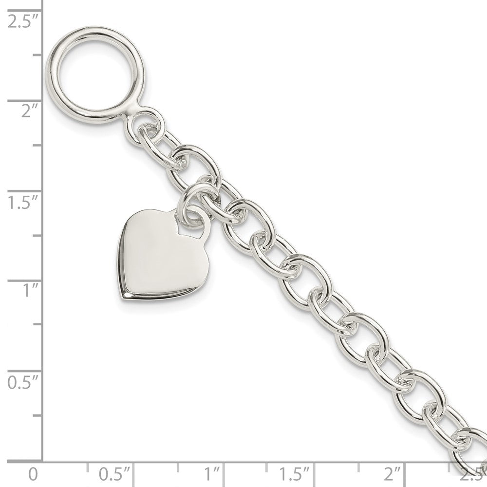Sterling Silver Dangling Engraveable Heart Charm Bracelet 7.25 inches