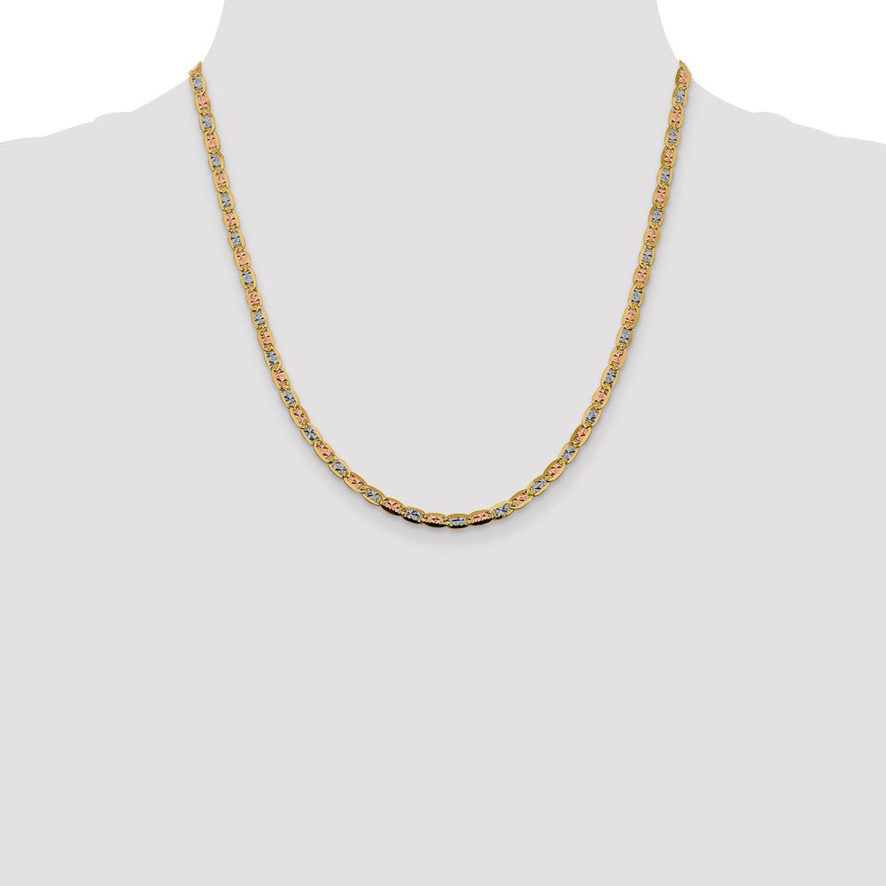 14K 20 inch 3.8mm Tri-color Pav‚ Valentino with Lobster Clasp Chain