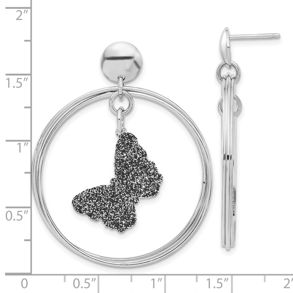 Sterling Silver Rhodium-plated Glitter Enamel Butterfly Dangle Earrings