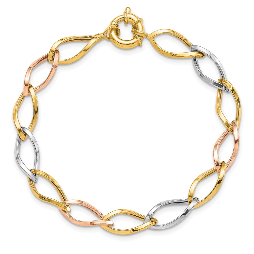 10k Tri-color Polished Link Bracelet 7.5 inches