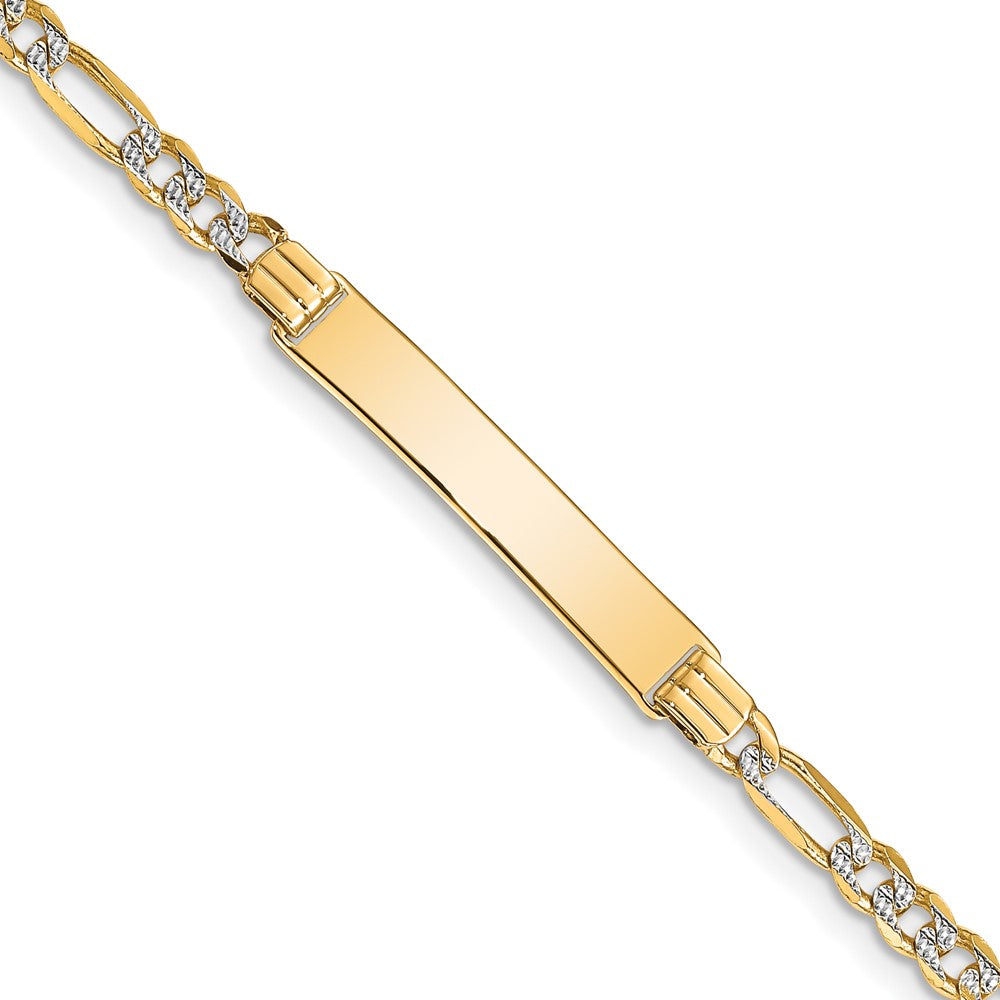 14k with Rhodium Pav‚ Figaro ID Bracelet 7 inches