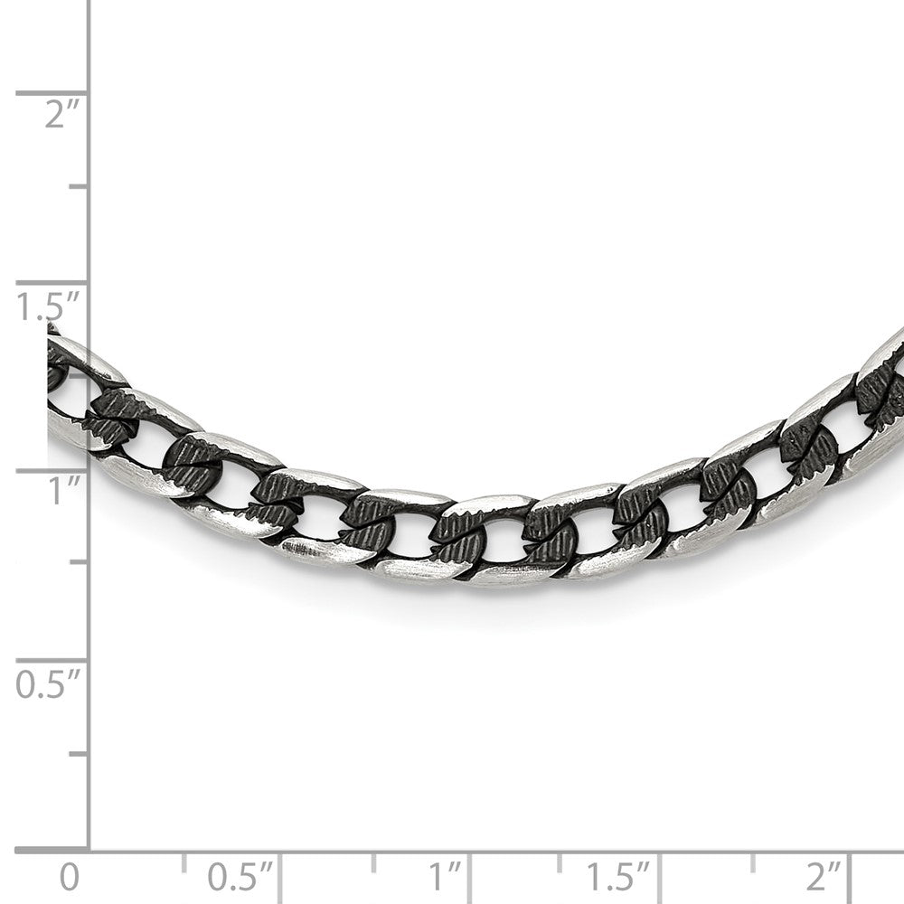 Stainless Steel Brushed & Textured Black IP-plated Curb Chain 24in Necklace