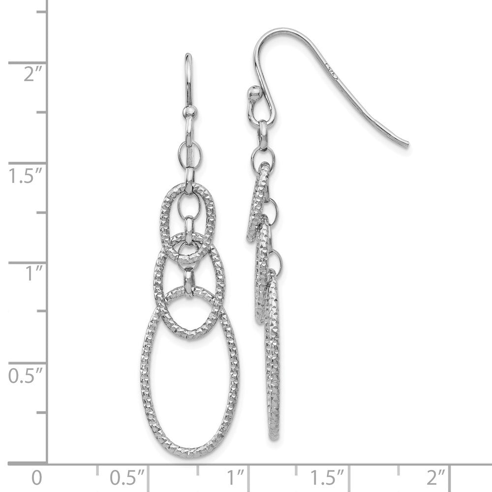 Sterling Silver RH-plt Textured Dangle Shepherd Hook Earrings