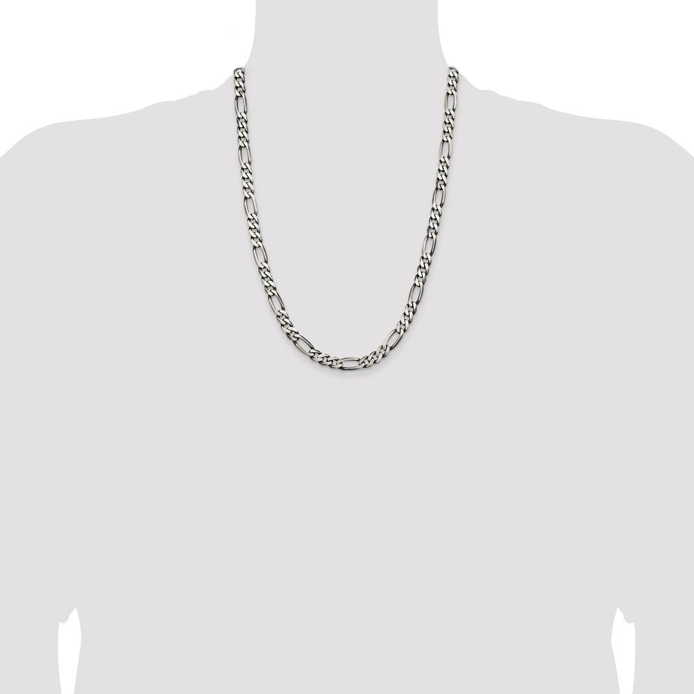 Sterling Silver Antiqued 6.5mm Figaro Chain 24 Inches