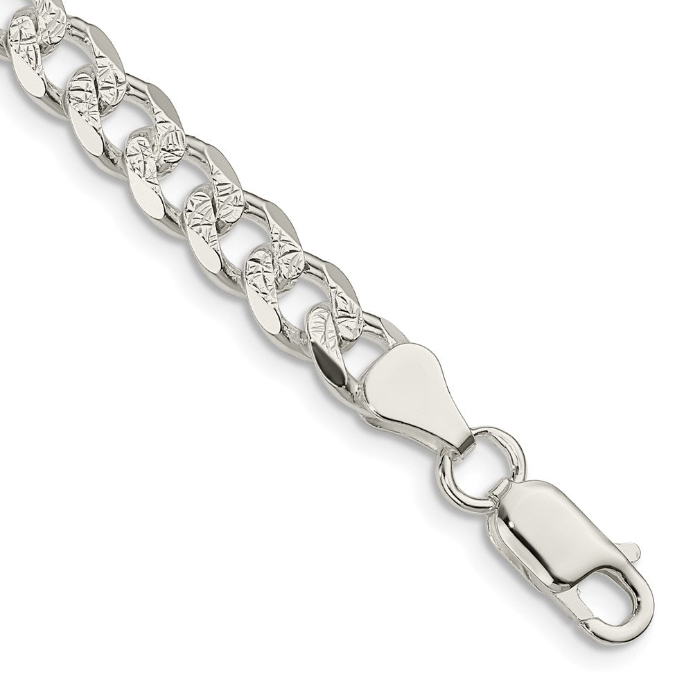 Sterling Silver 7mm Pav‚ Curb Chain 7 inches