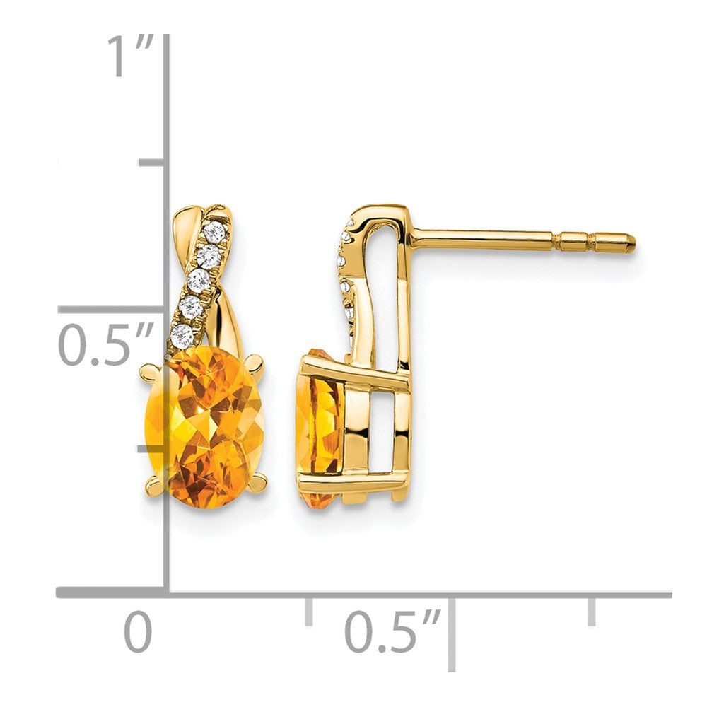 10ky Citrine & Diamond Earrings 7x5 Oval Citrine, Rd 10-1.1mm dia