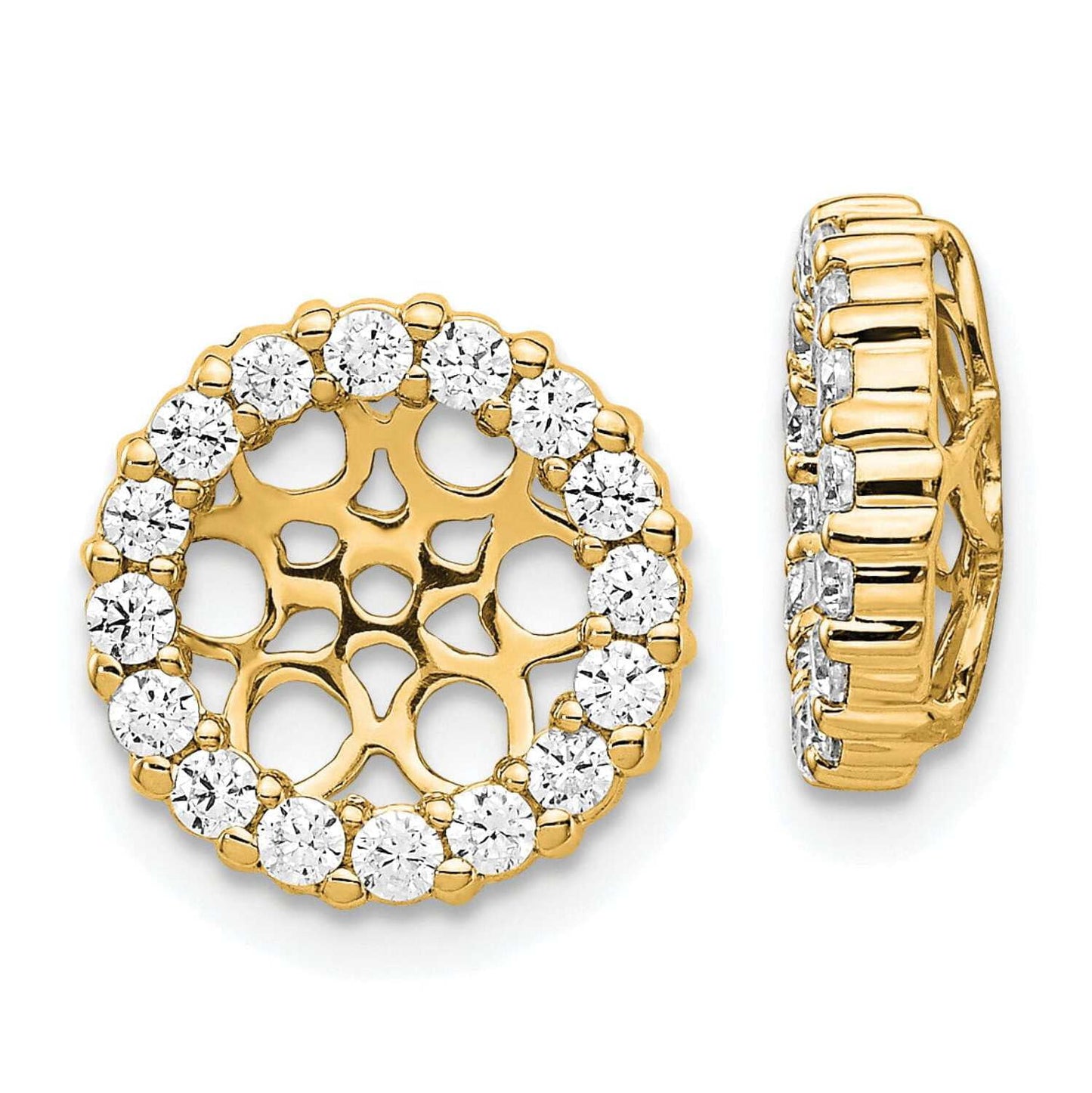 14k Yellow Gold 3/4 CT Cluster Diamond Circle Earring Jackets