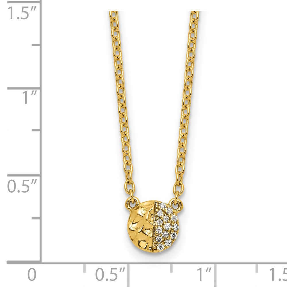 14K Polished and Hammered Diamond Disk Necklace