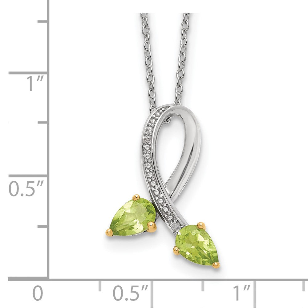 Brilliant Gemstones Sterling Silver with 14K Accent Rhodium-plated Peridot and Diamond 18 Inch Necklace with 2 Inch Extender 18 Inches
