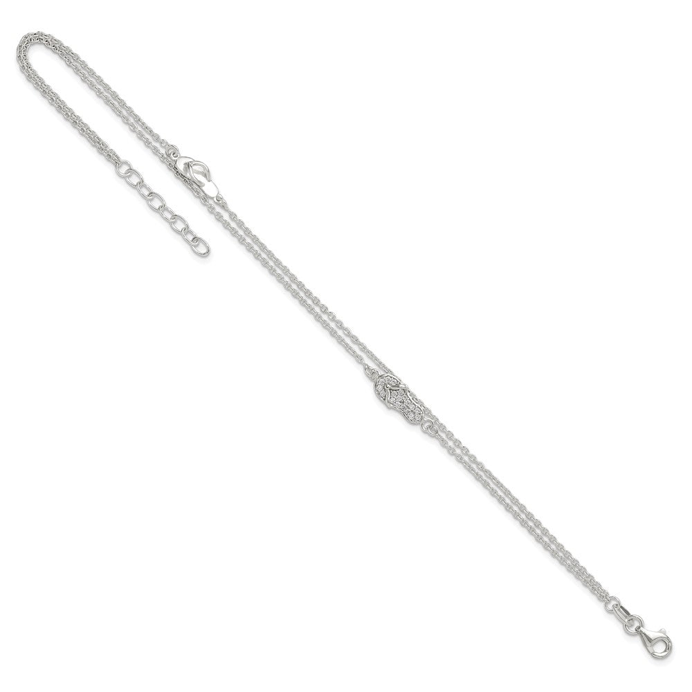 Sterling Silver CZ Flip Flop 9in Plus 1in Ext. Anklet 9 inches