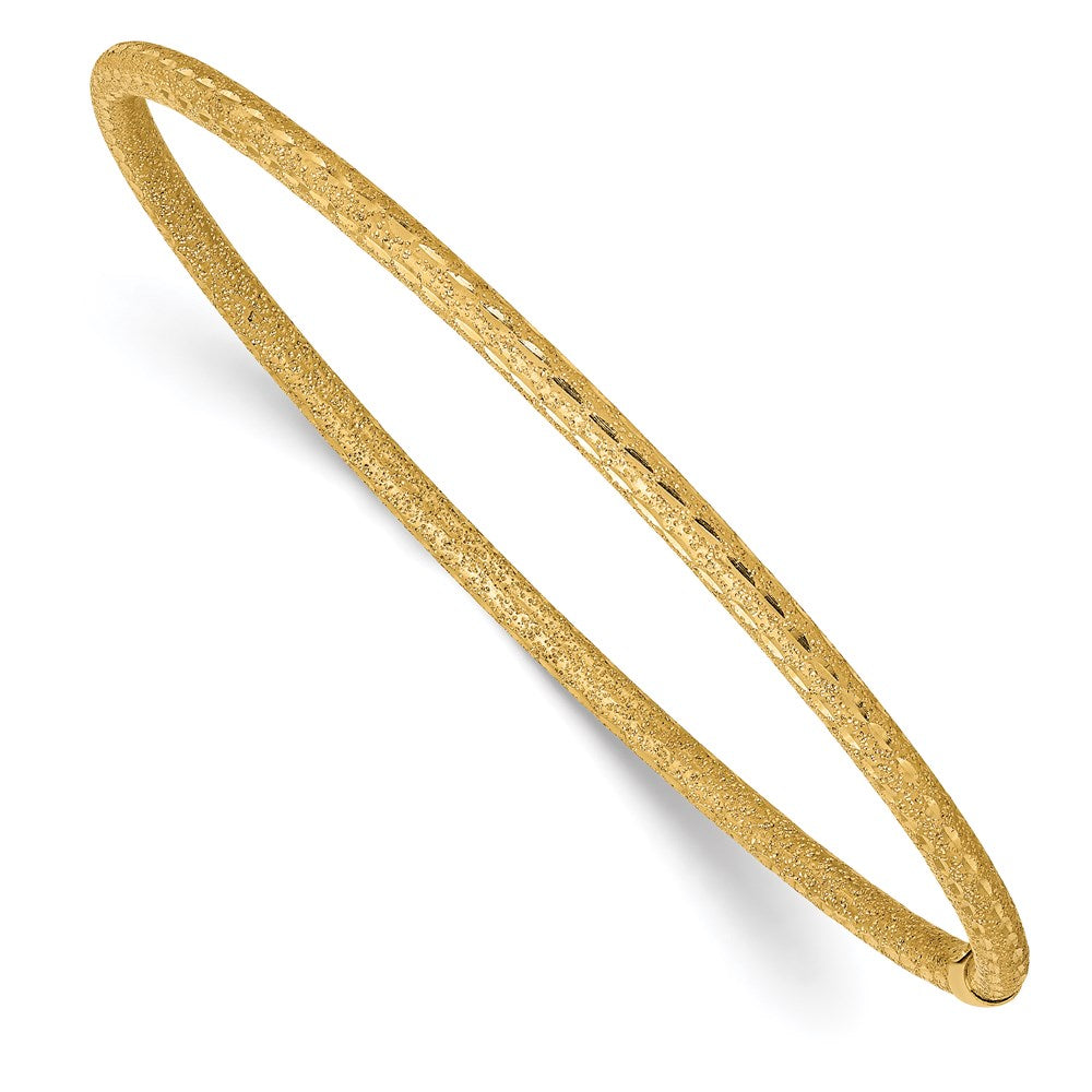 14k 3mm Satin Finish Diamon-cut Tube Slip-on Bangle 8 inches