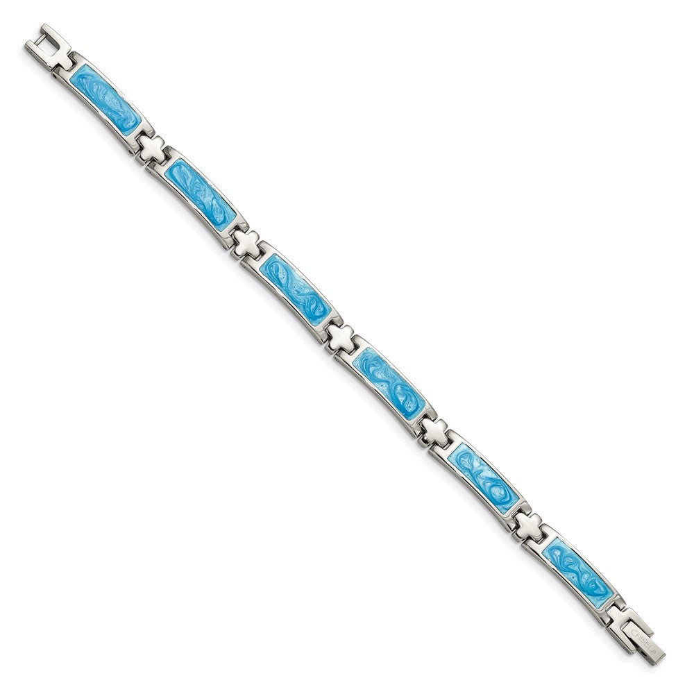 Stainless Steel Polished w/Blue Enamel 7.25in Bracelet 7.25 inches