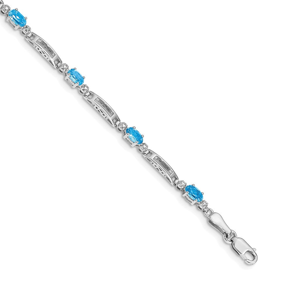 14k White Gold Diamond and Blue Topaz Bracelet 7 inches