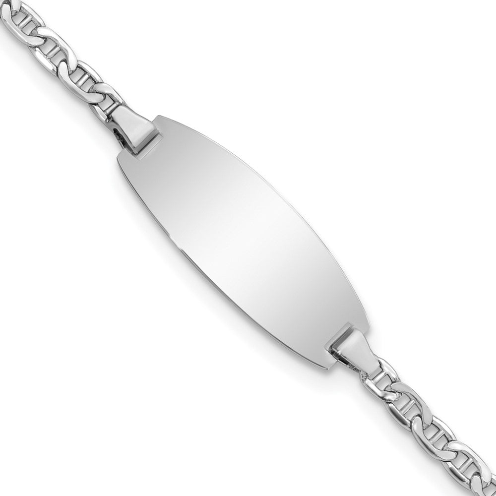 14k White Gold Semi-Solid Oval Anchor ID Bracelet 5.5 inches