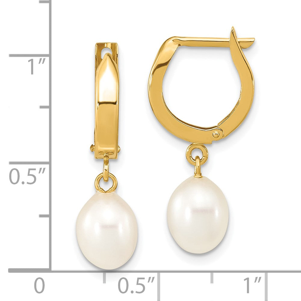 10K 6-7mm White Rice Freshwater Cultured Pearl Hoop Dangle Earrings
