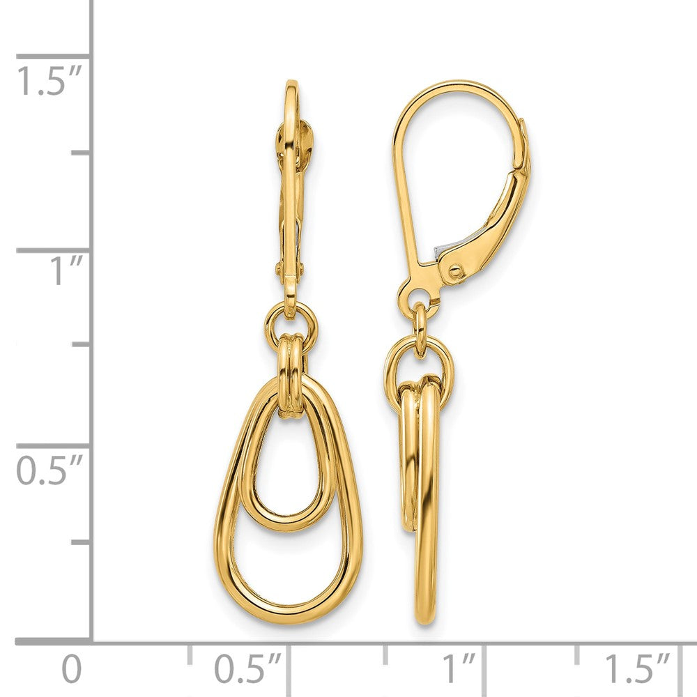 14K Gold Polished Teardrop Dangle Leverback Earrings