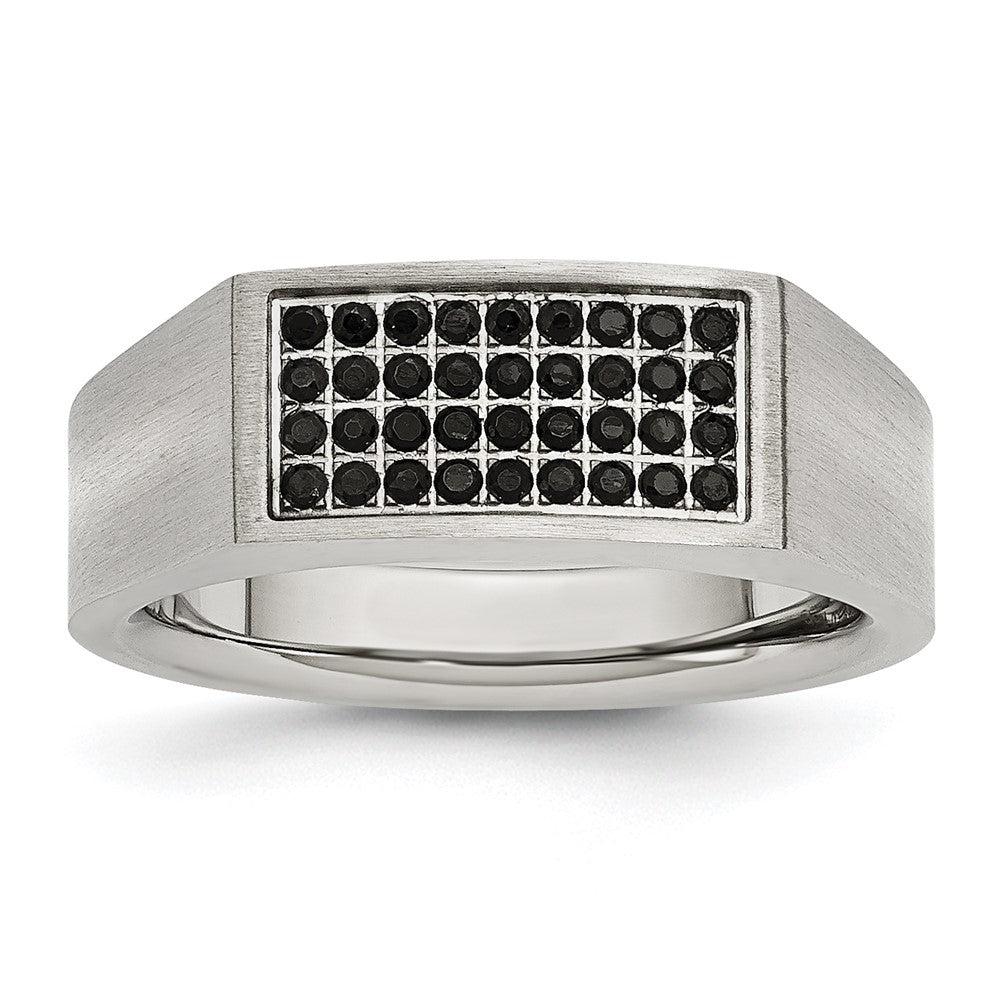 Stainless Steel Brushed and Polished w/Black CZ Ring Size - 11