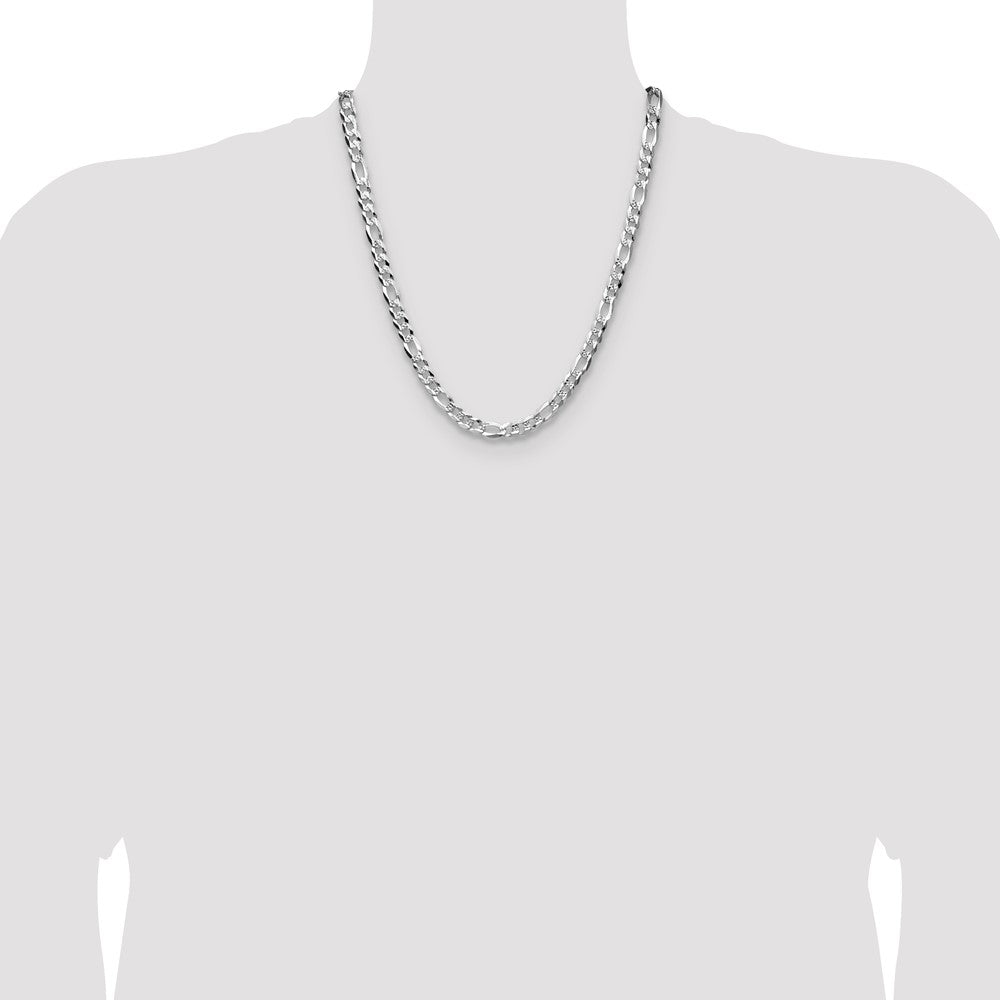 Sterling Silver 7.0mm Flat D/C Pave Figaro Chain