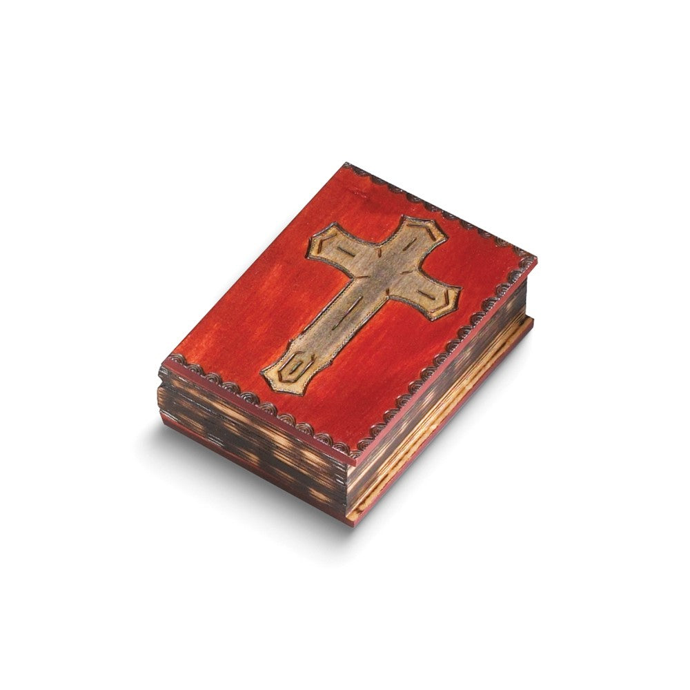 Handcrafted Carved Painted Wooden Mahogany Finished Cross Book Box