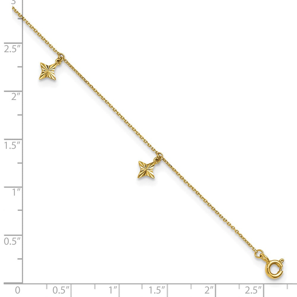 10k Polished Diamond-cut Stars 5-Station 9 inch with 1 inch Extension Anklet