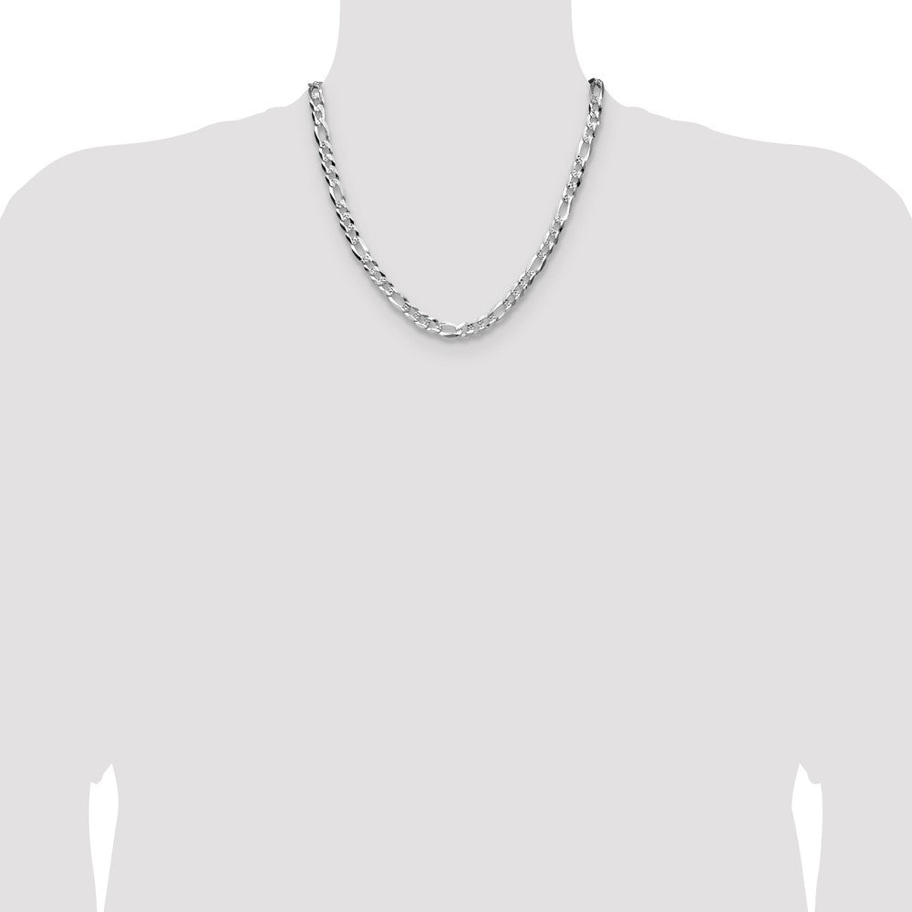 Sterling Silver 7.0mm Flat D/C Pave Figaro Chain