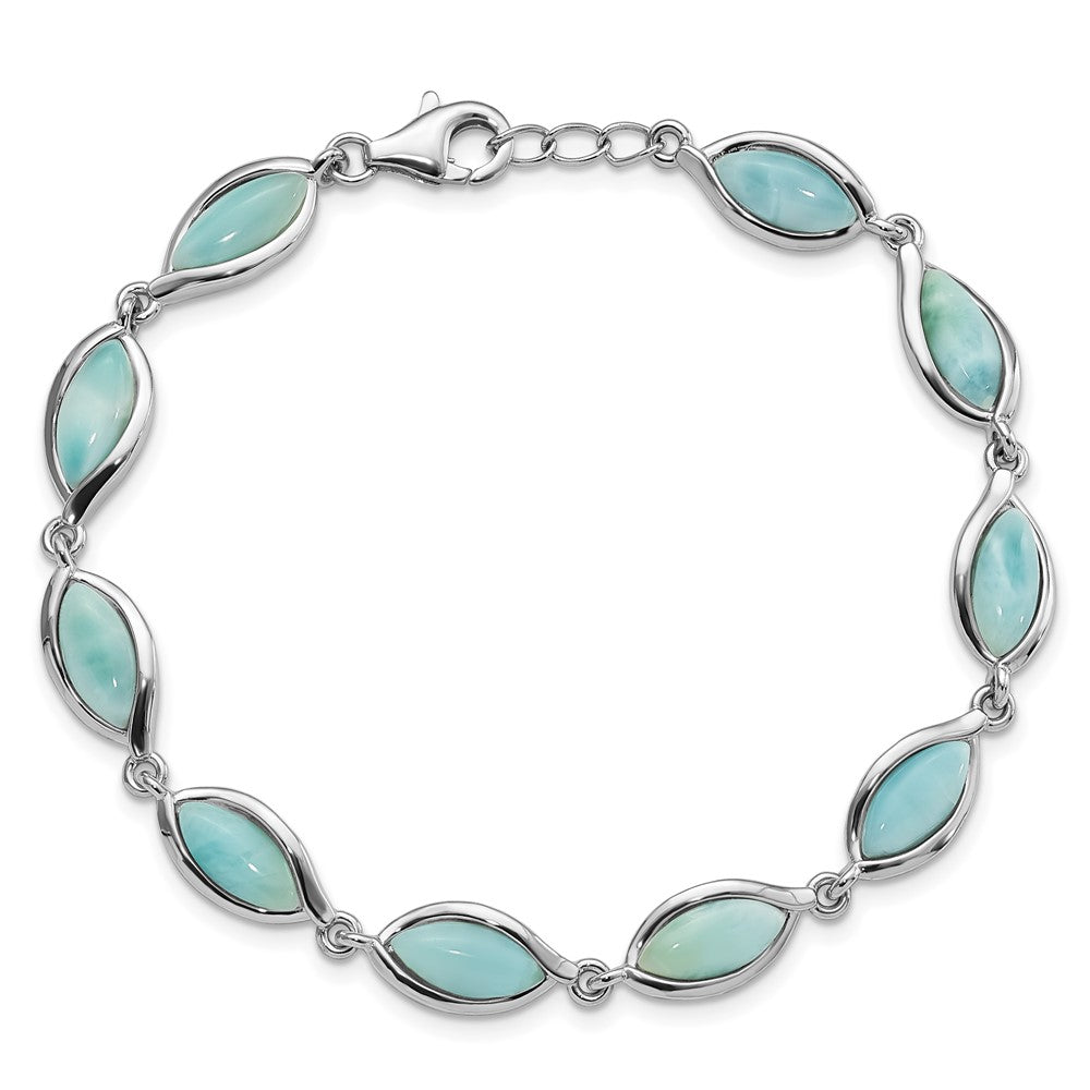 Sterling Silver Rhodium-plated Polished Marquise Shape Larimar Bracelet 8 inches