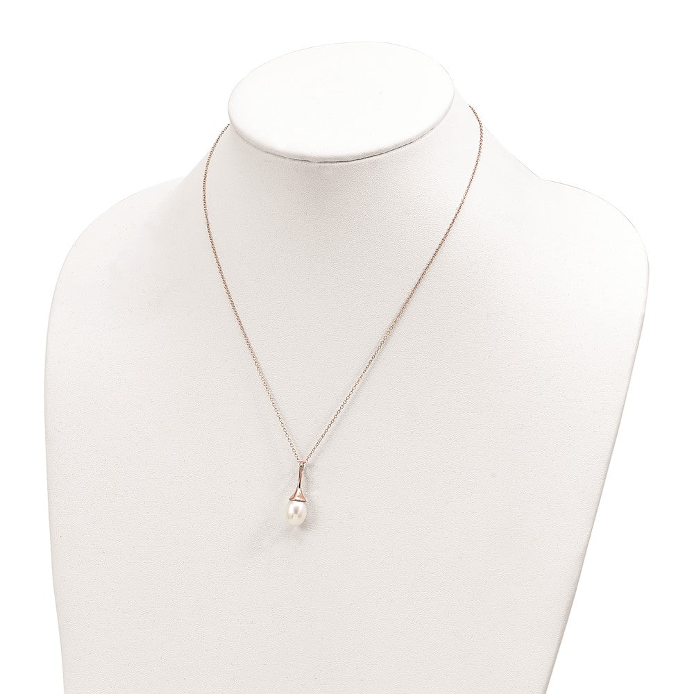 Sterling Silver Rose-tone 8-9mm White Teardrop Freshwater Cultured Pearl 17 inch Necklace 17 Inches
