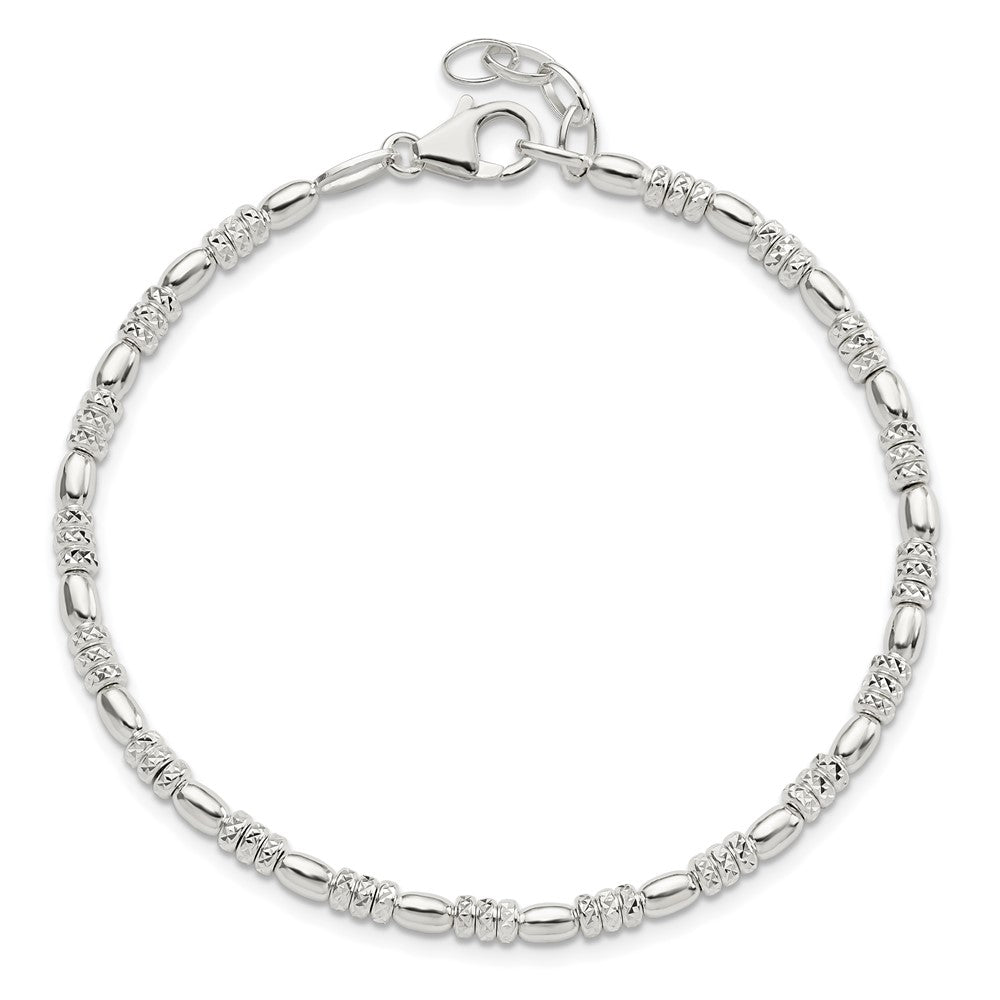 Sterling Silver Polished D/C Beaded w/ 1 in ext. Bracelet 8.5 inches