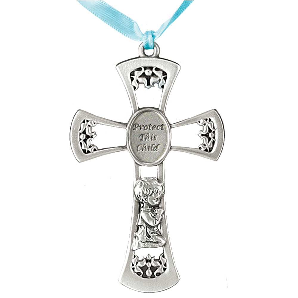 Dicksons Child's Pewter Cross with Praying Boy - Protect This Child