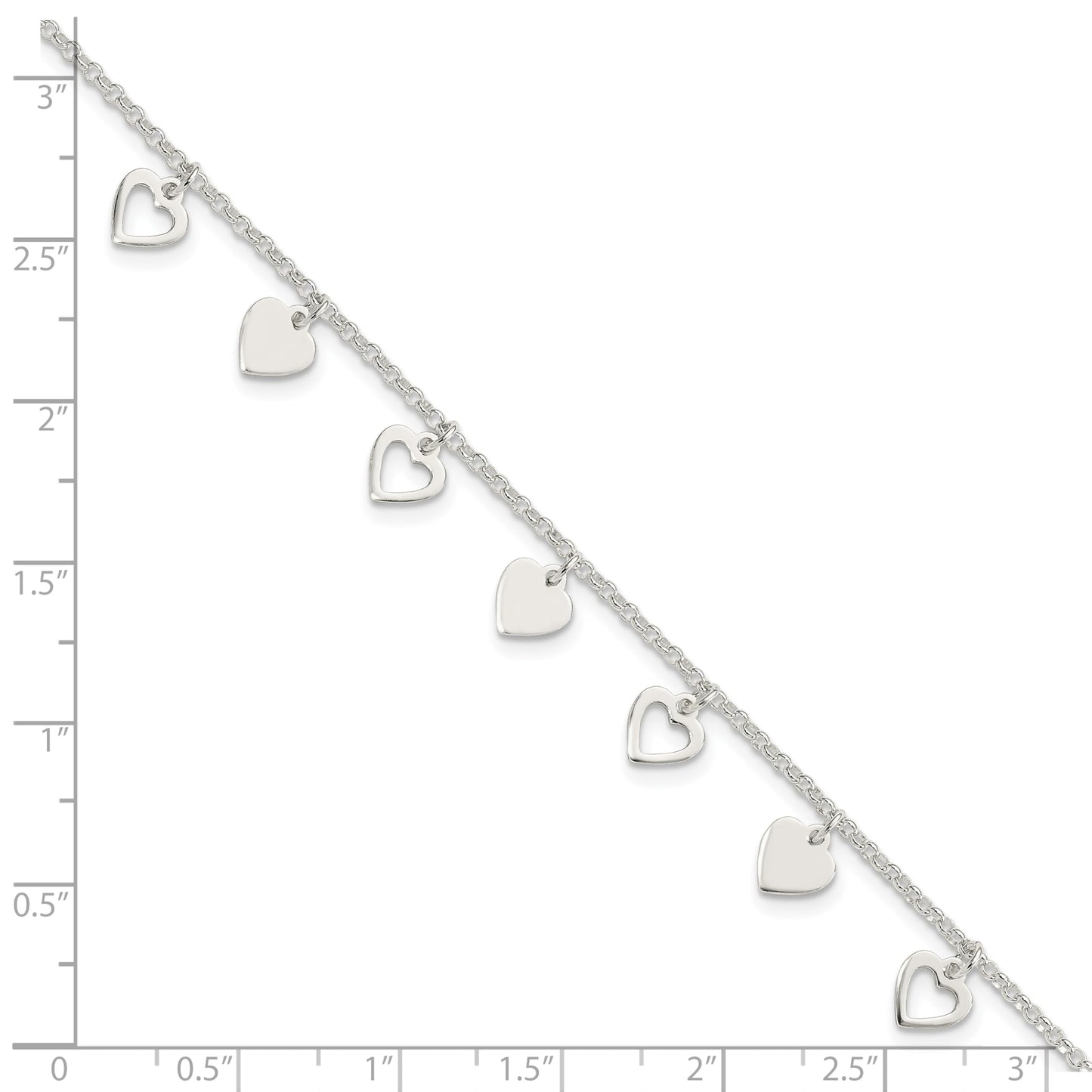 Sterling Silver w/ Hearts Bracelet 7.5 inches
