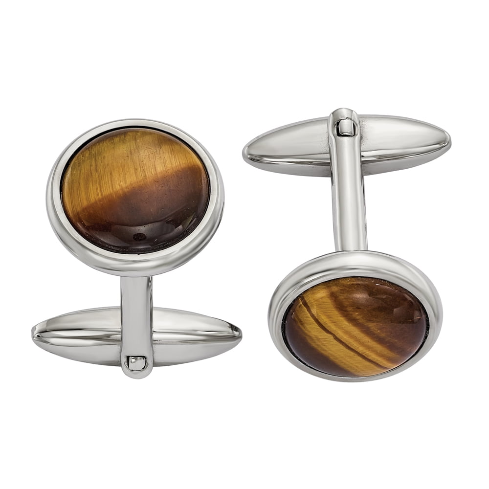 Primal Steel Stainless Steel Polished Tiger's Eye Cuff Links