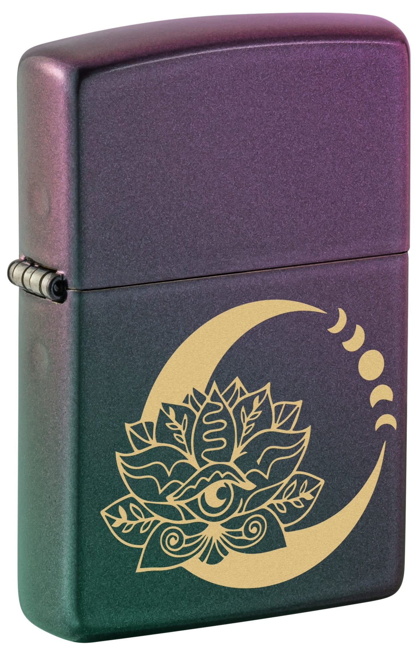 Zippo Lighter - Personalized Custom Message Engraved on Backside Blossoms Flower Power Design Windproof Lighter (Lotus and Moon #48587)