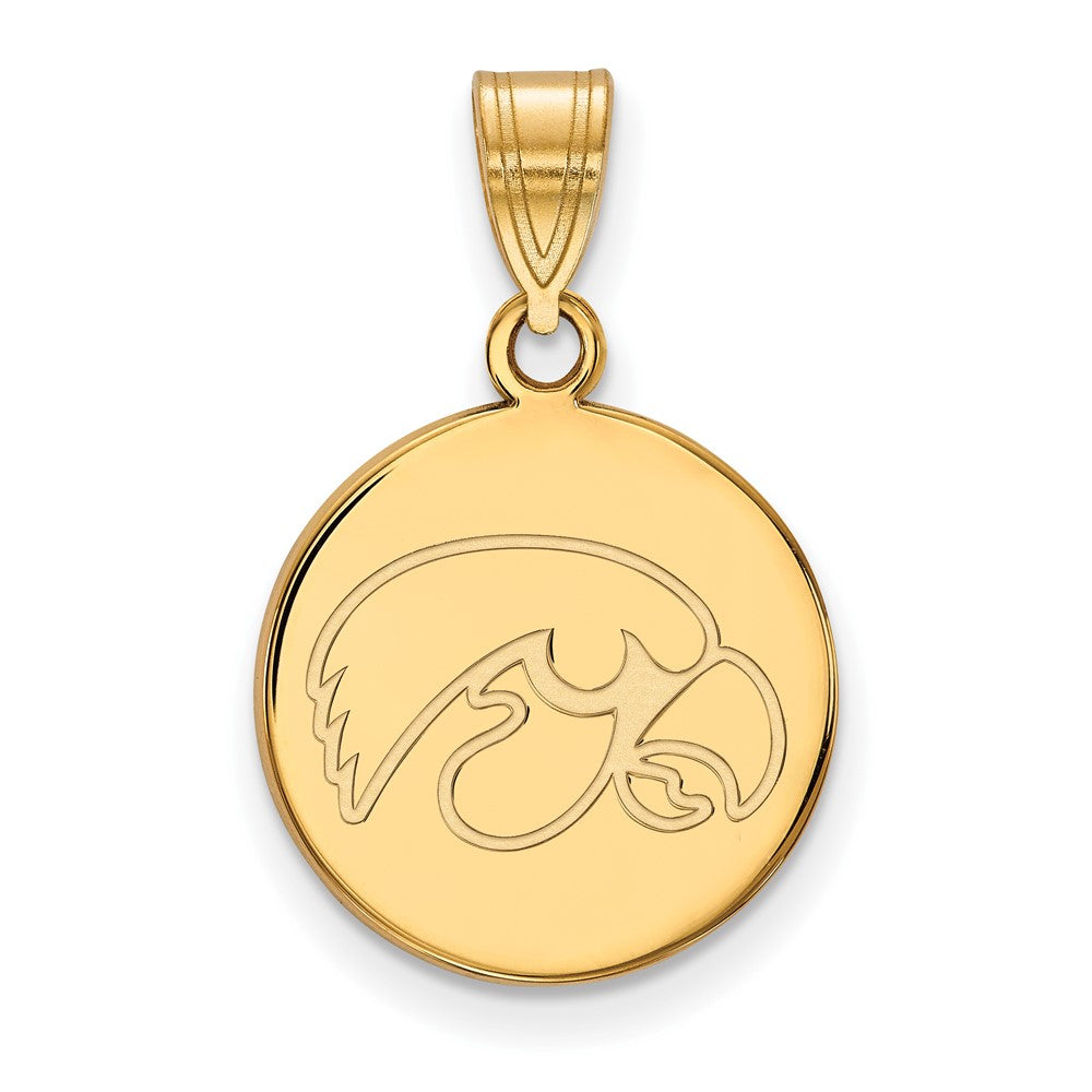 Sterling Silver Gold-plated LogoArt University of Iowa Hawk Medium Round Disc Pendant