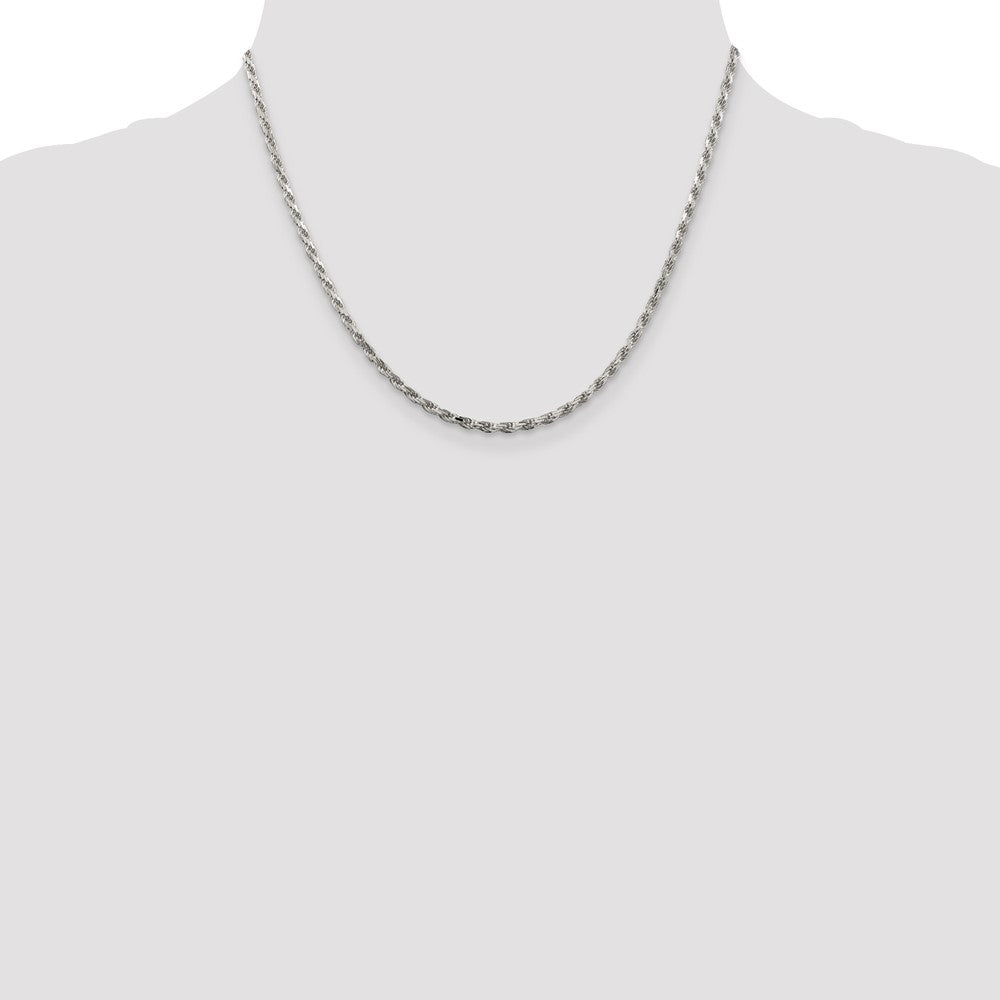 Sterling Silver Rhodium-plated 2.5mm Diamond-cut Rope Chain 18 Inches