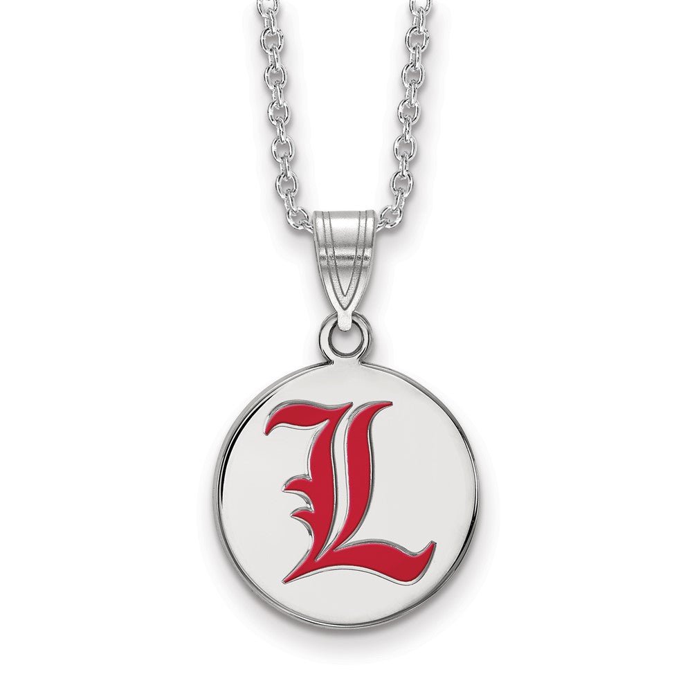 SS Rh-p LogoArt University of Louisville Medium Enamel Necklace