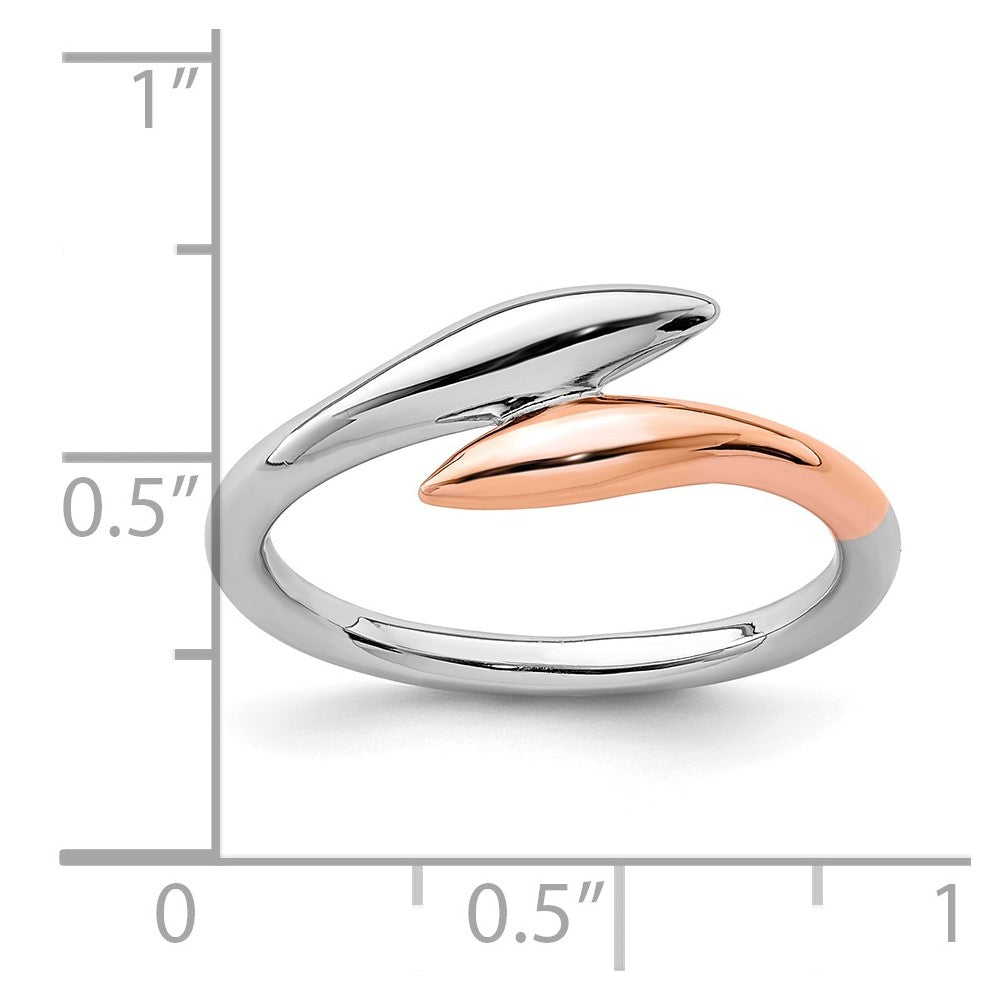 Sterling Silver Rhodium-plated Rose Gold-tone Bypass Ring