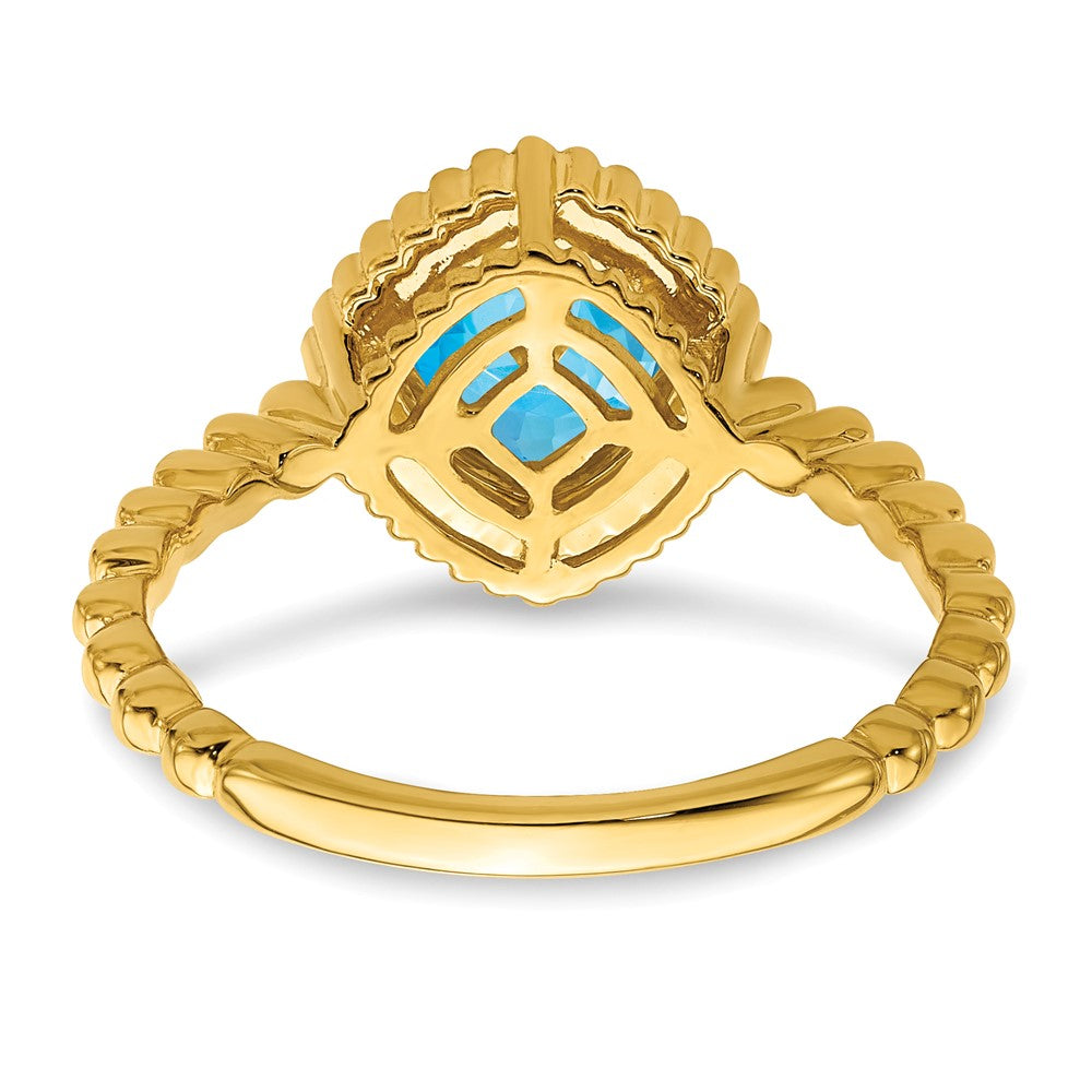 10k Cushion Blue Topaz Ring