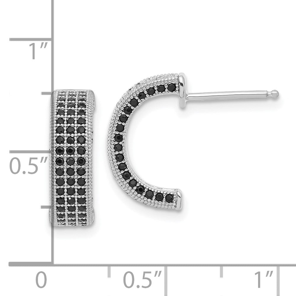 Sterling Silver True Fire Polished Black CZ Post C-Hoop Earrings