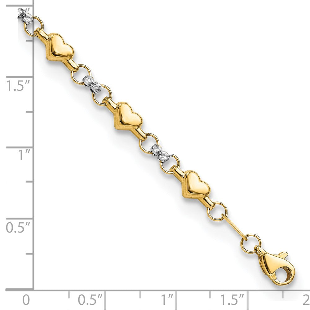 10K Two-tone Polished D/C Heart 7.5in Bracelet