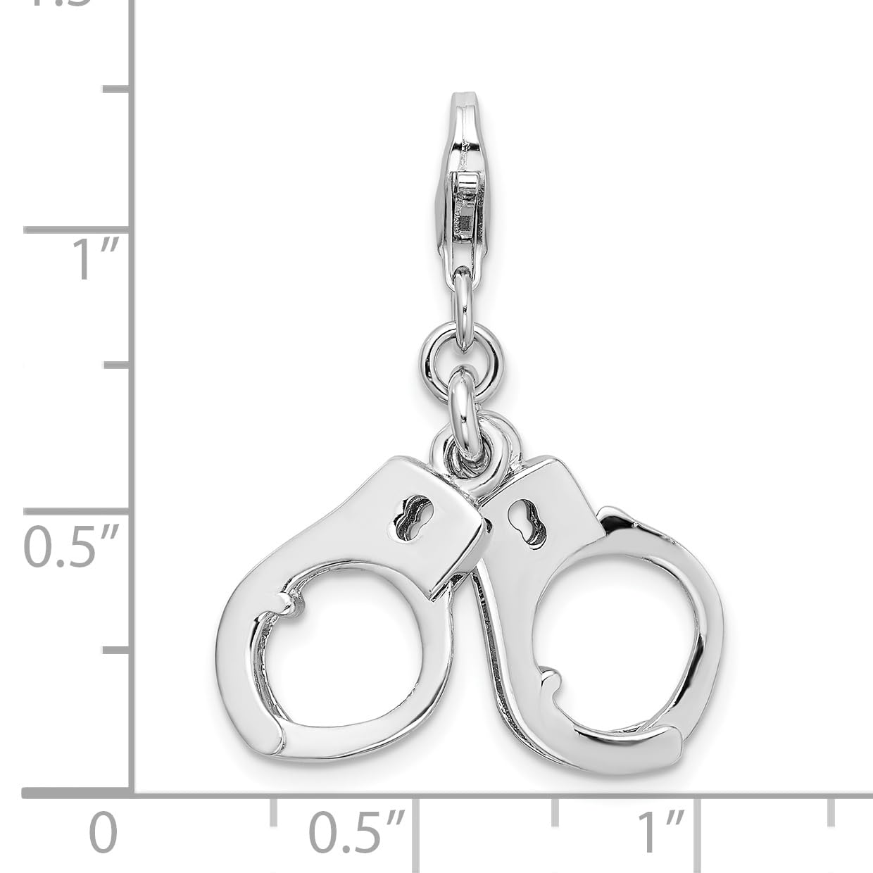 Amore La Vita Sterling Silver Rhodium-plated Polished 3-D Moveable Hand Cuffs Charm with Fancy Lobster Clasp