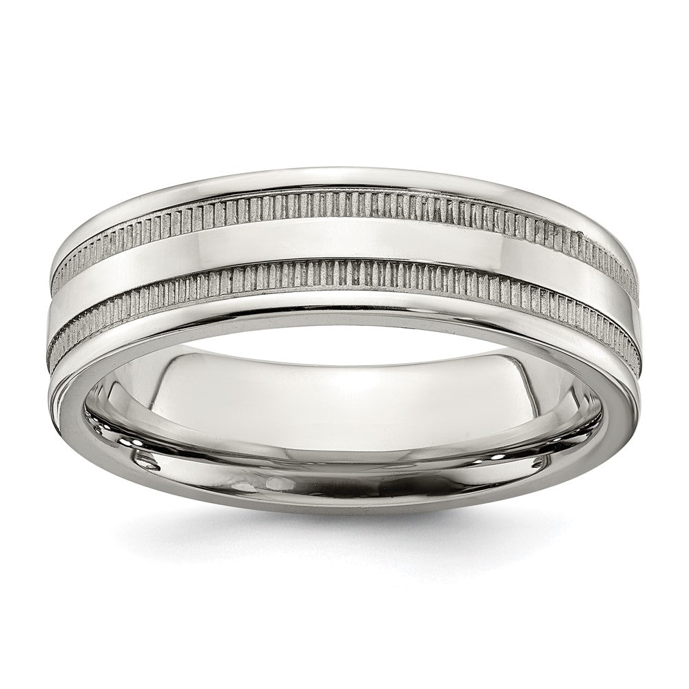 Stainless Steel Polished 6mm Grooved and Beaded Band Size - 10